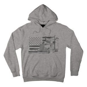 American Flag Semi Truck Driver 18 Wheeler Patriotic Trucker Tall Hoodie