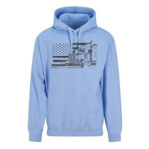 American Flag Semi Truck Driver 18 Wheeler Patriotic Trucker Unisex Surf Hoodie