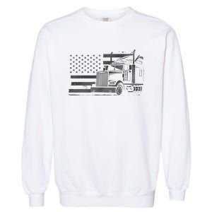 American Flag Semi Truck Driver 18 Wheeler Patriotic Trucker Garment-Dyed Sweatshirt