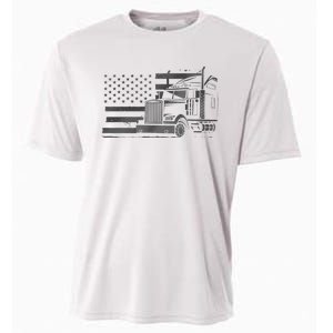 American Flag Semi Truck Driver 18 Wheeler Patriotic Trucker Cooling Performance Crew T-Shirt