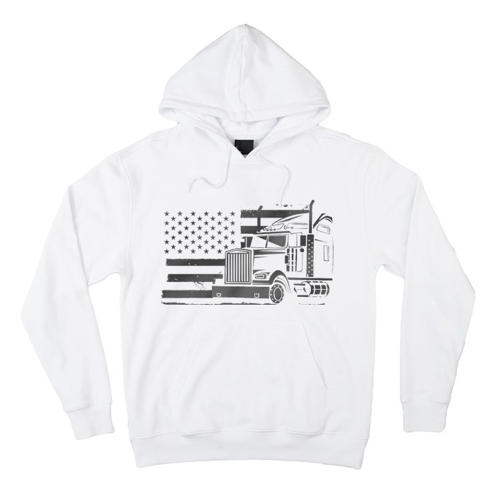 American Flag Semi Truck Driver 18 Wheeler Patriotic Trucker Hoodie