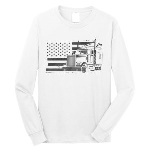 American Flag Semi Truck Driver 18 Wheeler Patriotic Trucker Long Sleeve Shirt