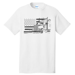 American Flag Semi Truck Driver 18 Wheeler Patriotic Trucker Tall T-Shirt