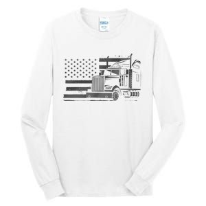 American Flag Semi Truck Driver 18 Wheeler Patriotic Trucker Tall Long Sleeve T-Shirt