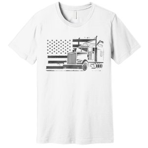 American Flag Semi Truck Driver 18 Wheeler Patriotic Trucker Premium T-Shirt