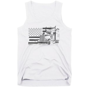 American Flag Semi Truck Driver 18 Wheeler Patriotic Trucker Tank Top