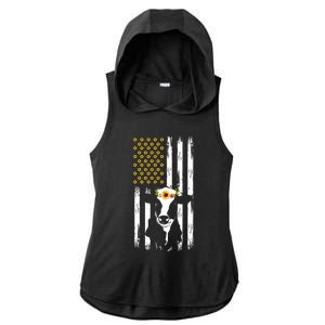 American Flag Sunflower Cow Lovers Patriotic Cows Farmer Cool Gift Ladies PosiCharge Tri-Blend Wicking Draft Hoodie Tank