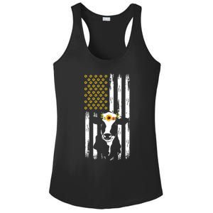 American Flag Sunflower Cow Lovers Patriotic Cows Farmer Cool Gift Ladies PosiCharge Competitor Racerback Tank