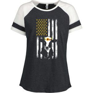 American Flag Sunflower Cow Lovers Patriotic Cows Farmer Cool Gift Enza Ladies Jersey Colorblock Tee