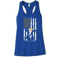 American Flag Sunflower Cow Lovers Patriotic Cows Farmer Cool Gift Women's Racerback Tank