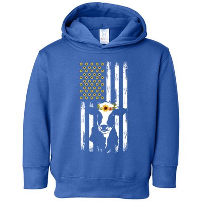 American Flag Sunflower Cow Lovers Patriotic Cows Farmer Cool Gift Toddler Hoodie