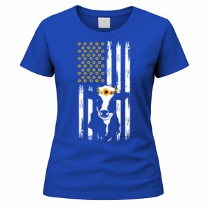 American Flag Sunflower Cow Lovers Patriotic Cows Farmer Cool Gift Women's T-Shirt