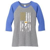 American Flag Sunflower Cow Lovers Patriotic Cows Farmer Cool Gift Women's Tri-Blend 3/4-Sleeve Raglan Shirt