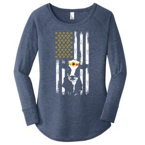 American Flag Sunflower Cow Lovers Patriotic Cows Farmer Cool Gift Women's Perfect Tri Tunic Long Sleeve Shirt