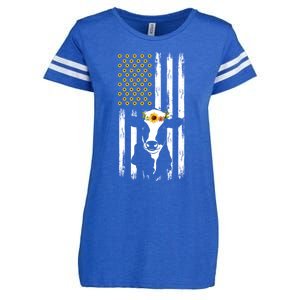 American Flag Sunflower Cow Lovers Patriotic Cows Farmer Cool Gift Enza Ladies Jersey Football T-Shirt