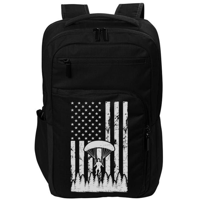 American Flag Skydiving Airplane Jump Parachuting Skydiver Premium Impact Tech Backpack