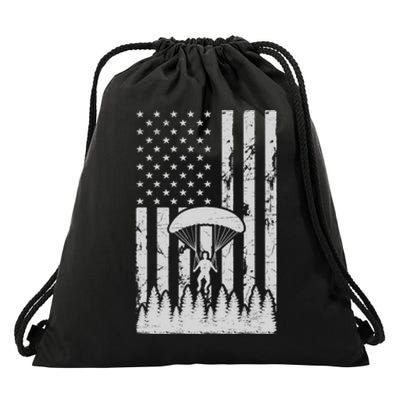 American Flag Skydiving Airplane Jump Parachuting Skydiver Premium Drawstring Bag