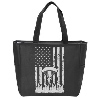 American Flag Skydiving Airplane Jump Parachuting Skydiver Premium Zip Tote Bag