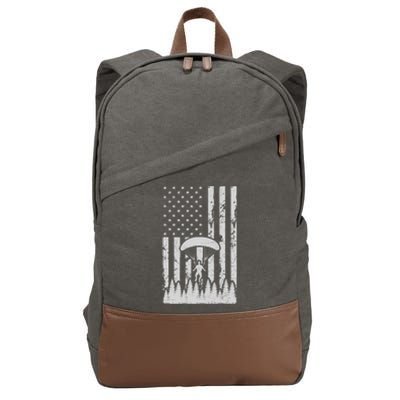 American Flag Skydiving Airplane Jump Parachuting Skydiver Premium Cotton Canvas Backpack