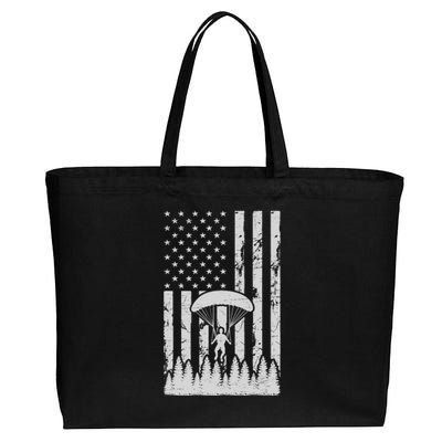 American Flag Skydiving Airplane Jump Parachuting Skydiver Premium Cotton Canvas Jumbo Tote