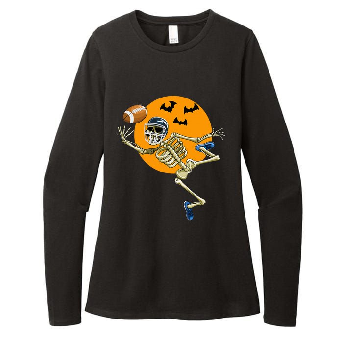 American Football Skeleton Halloween Womens CVC Long Sleeve Shirt