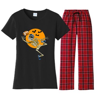 American Football Skeleton Halloween Women's Flannel Pajama Set