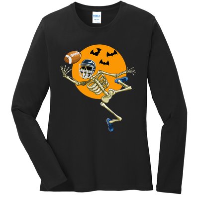 American Football Skeleton Halloween Ladies Long Sleeve Shirt