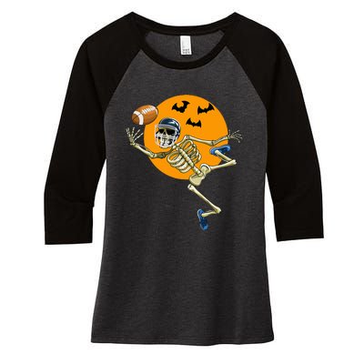 American Football Skeleton Halloween Women's Tri-Blend 3/4-Sleeve Raglan Shirt