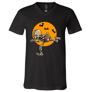 American Football Skeleton Halloween V-Neck T-Shirt