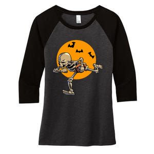 American Football Skeleton Halloween Women's Tri-Blend 3/4-Sleeve Raglan Shirt