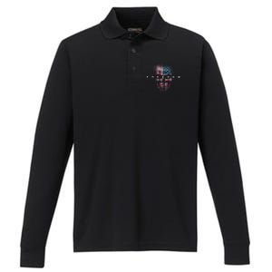 American Flag Skull Performance Long Sleeve Polo