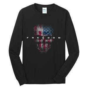 American Flag Skull Tall Long Sleeve T-Shirt