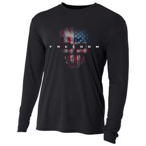 American Flag Skull Cooling Performance Long Sleeve Crew