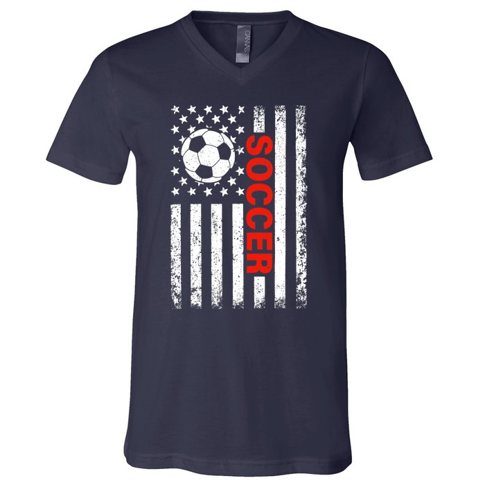 American Flag Soccer Player USA Patriotic Vintage Soccer V-Neck T-Shirt