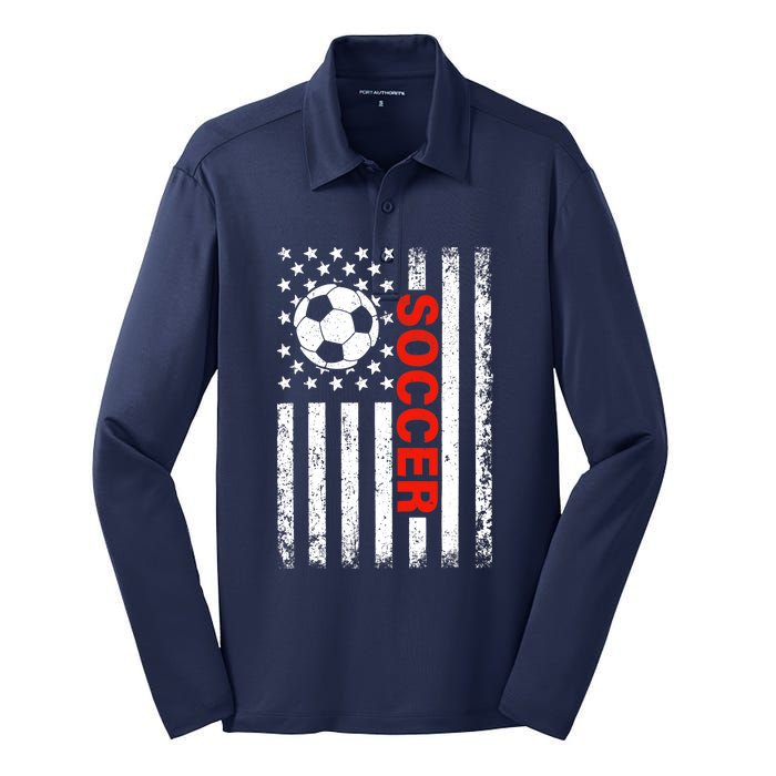 American Flag Soccer Player USA Patriotic Vintage Soccer Silk Touch Performance Long Sleeve Polo