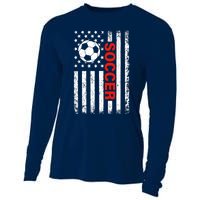 American Flag Soccer Player USA Patriotic Vintage Soccer Cooling Performance Long Sleeve Crew