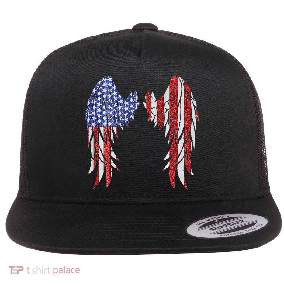 American Flag Side Usa Flag Women Flat Bill Trucker Hat