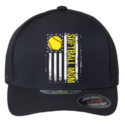 American Flag Softball Team Softball Mom Mothers Day Flexfit Unipanel Trucker Cap