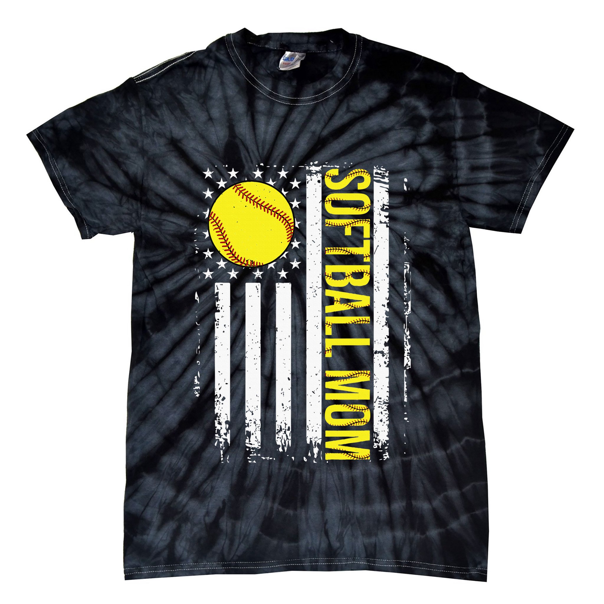 American Flag Softball Team Softball Mom Mothers Day Tie-Dye T-Shirt