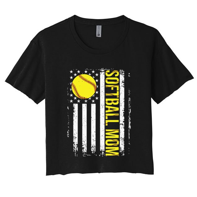 American Flag Softball Team Softball Mom Mothers Day Crop Top