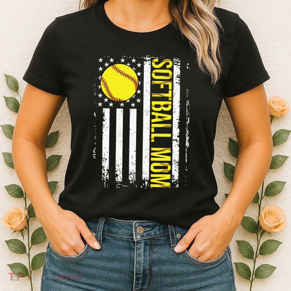 American Flag Softball Team Softball Mom Mothers Day Womens T-Shirt