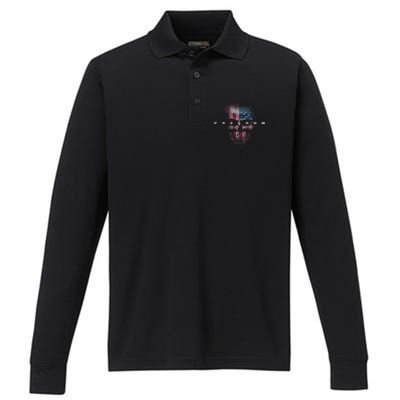 American Flag Skull Performance Long Sleeve Polo