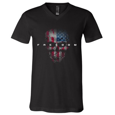 American Flag Skull V-Neck T-Shirt