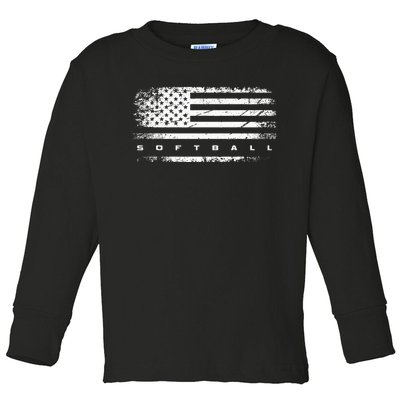 American Flag Softball Apparel Softball Toddler Long Sleeve Shirt