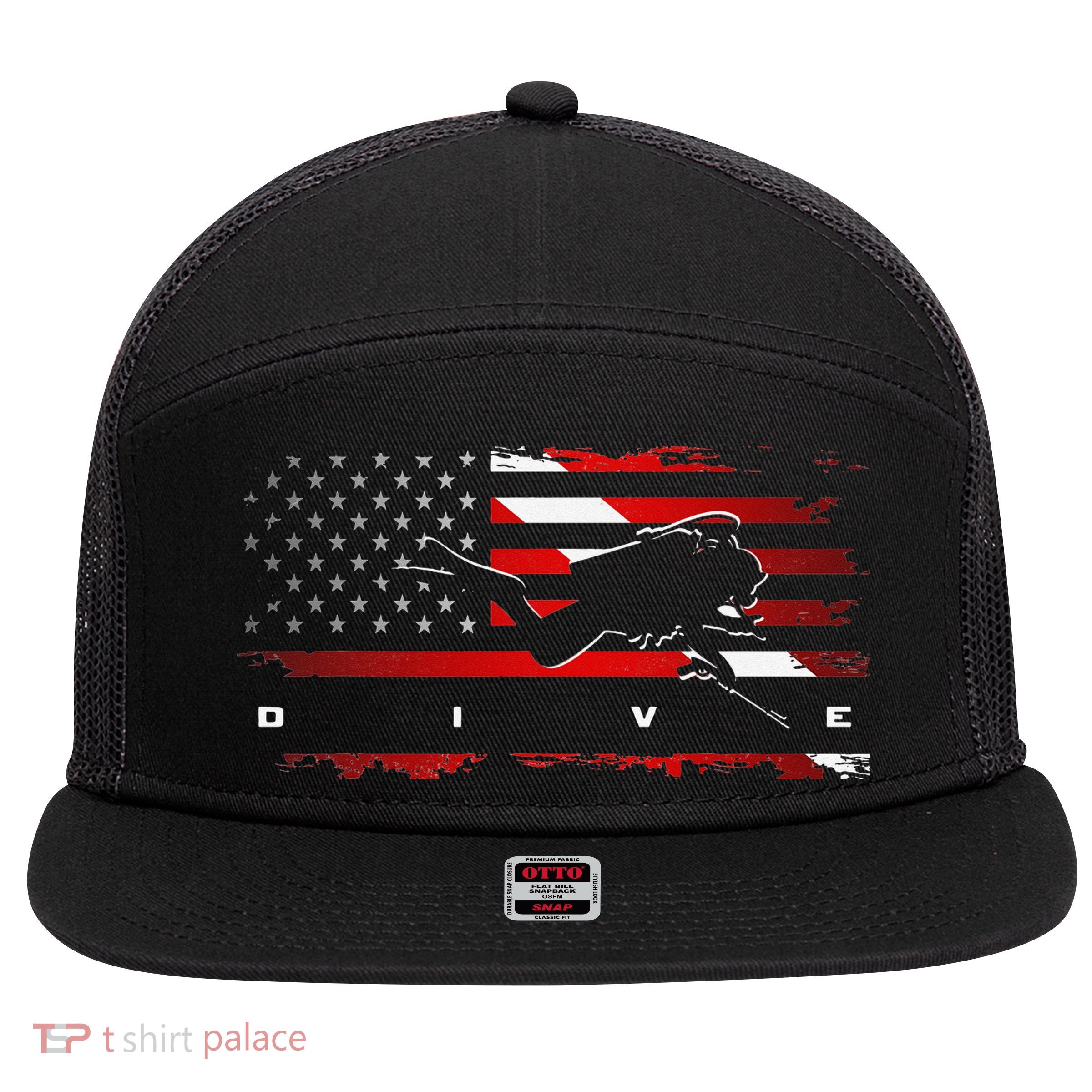 American Flag Scuba Diving Apparel Scuba Diving 7 Panel Mesh Trucker Snapback Hat