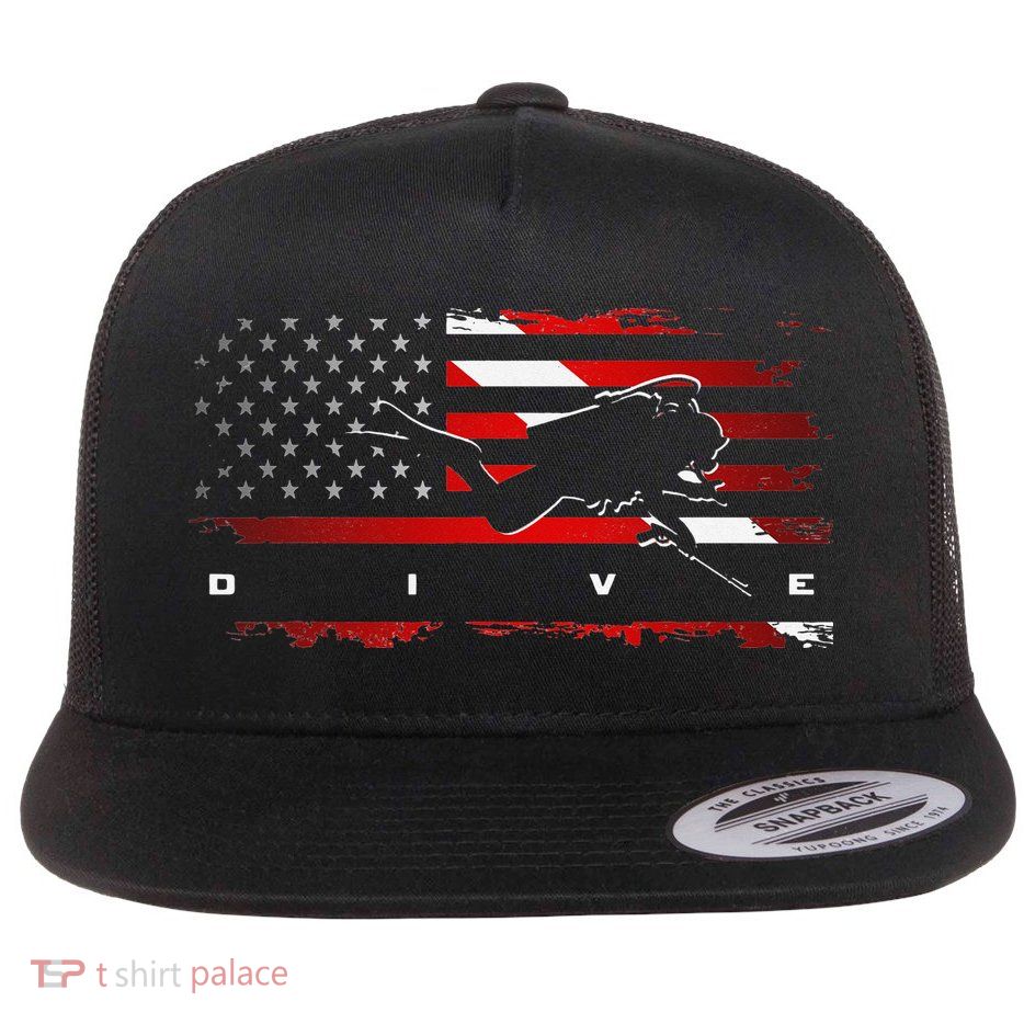 American Flag Scuba Diving Apparel Scuba Diving Flatbill Hat