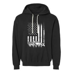 American Flag Snow Plow Driver, Snow Plowing Garment-Dyed Fleece Hoodie