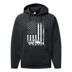 American Flag Snow Plow Driver, Snow Plowing Performance Fleece Hoodie