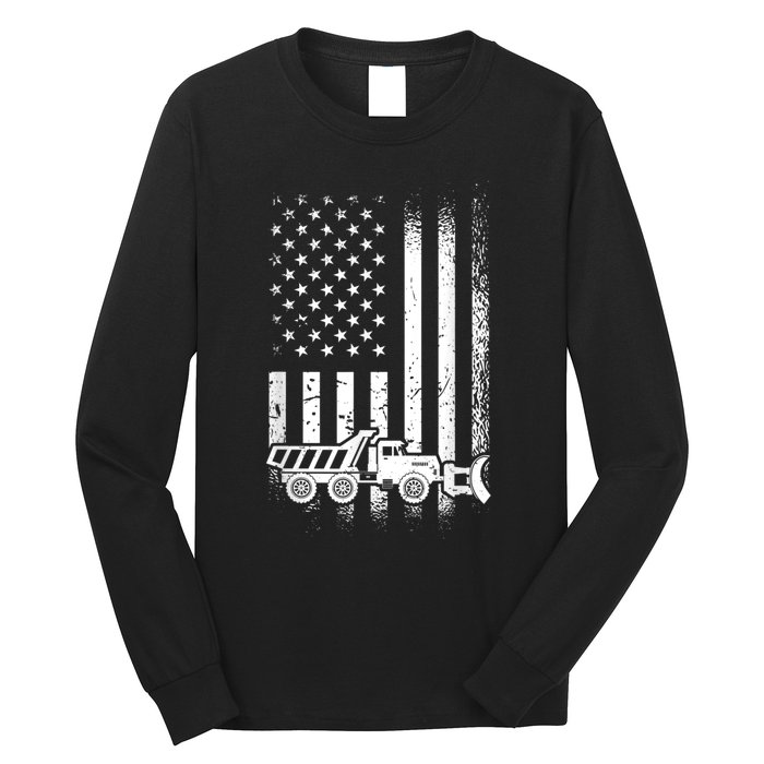 American Flag Snow Plow Driver, Snow Plowing Long Sleeve Shirt