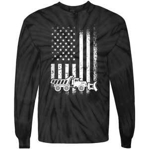 American Flag Snow Plow Driver, Snow Plowing Tie-Dye Long Sleeve Shirt